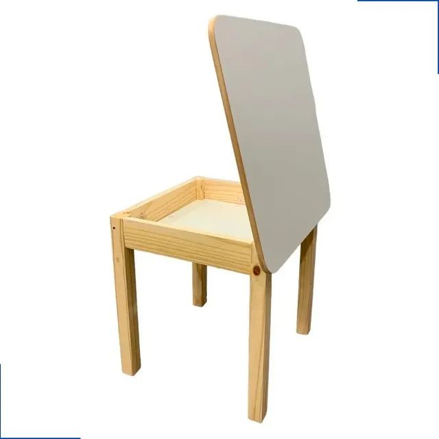 Mesa Infantil De Madeira Sem Pintura Com Baú Tampo Em Mdf - Foto 2
