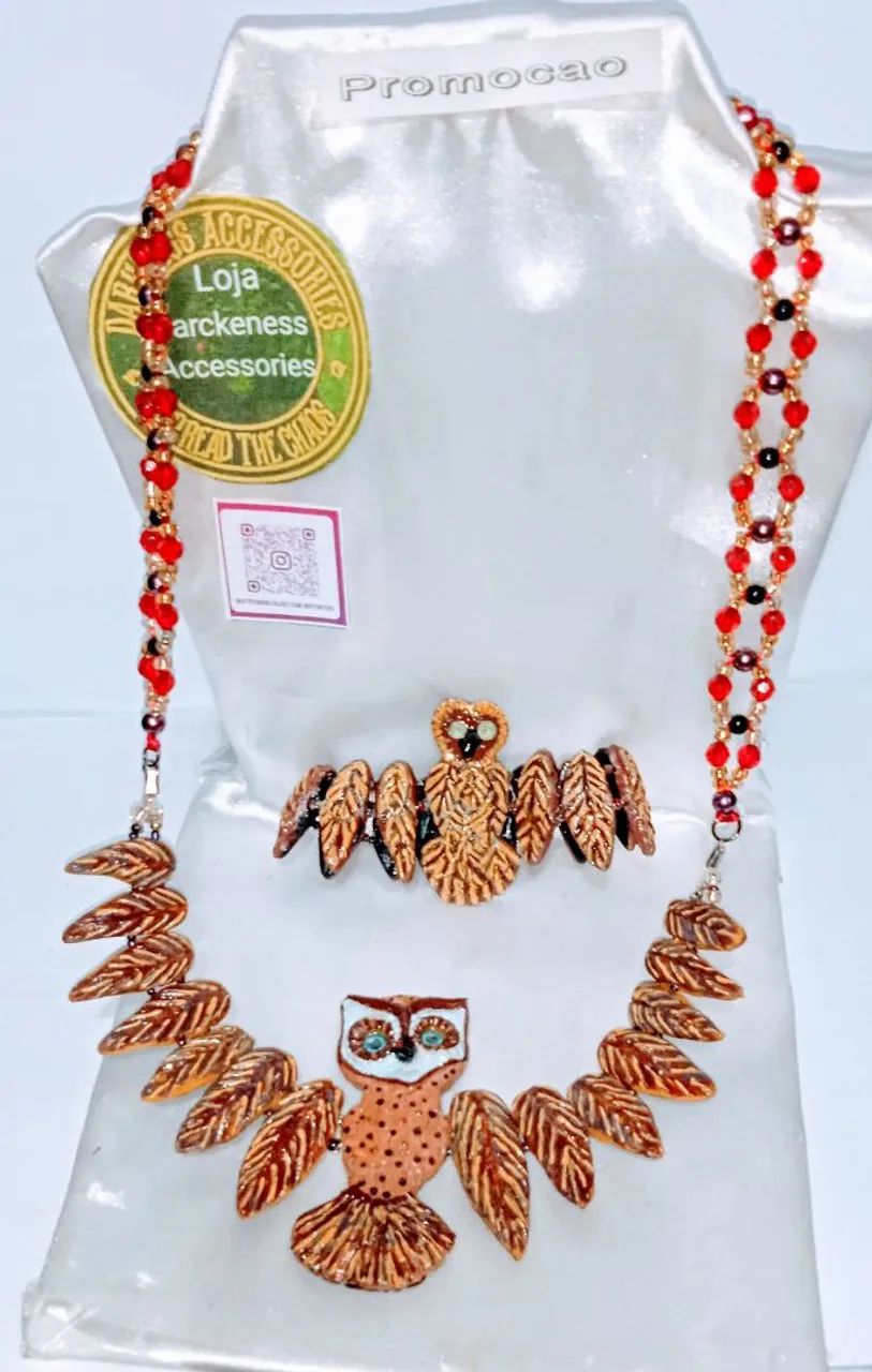 1Colar 1Bracelete Coruja em porcelanato  - Foto 5