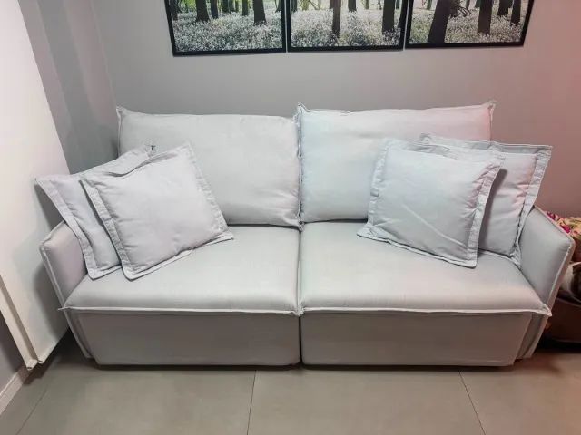 Sofá Retrátil 2 Lugares em Linho - 2,10 m - Bem Conservado - Foto 2