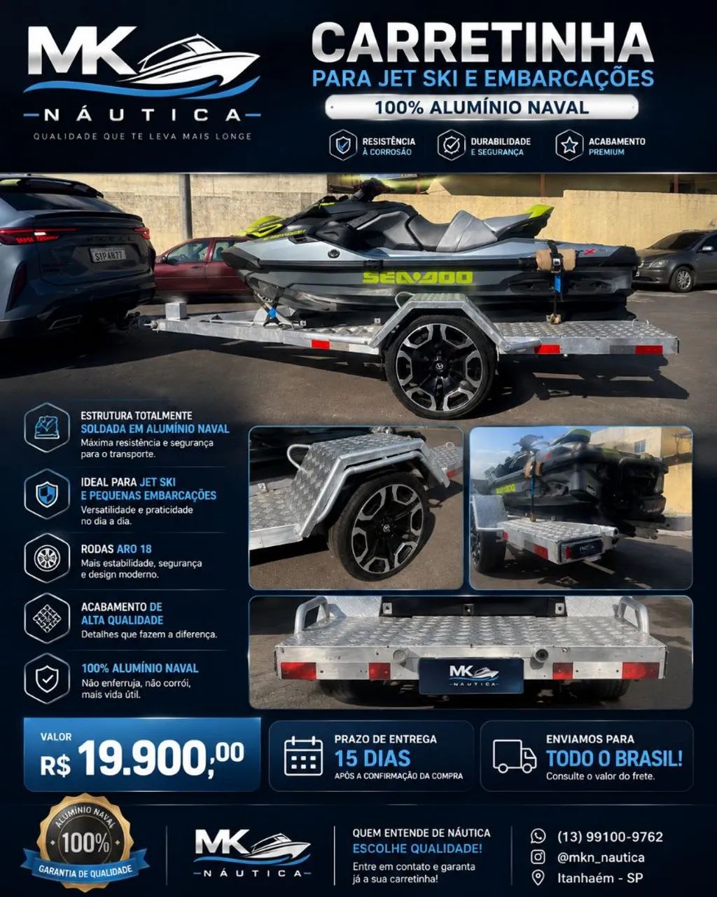 Carretinha para jet skin e embarcação - alumínio naval  - Foto 4
