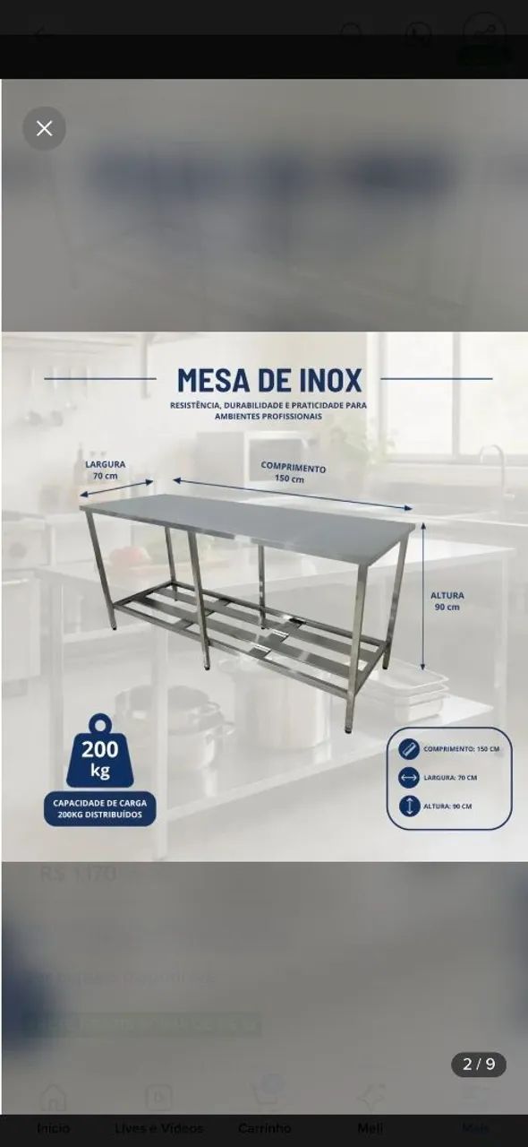 Mesa de Inox 150 x 70 x 90 - Foto 2
