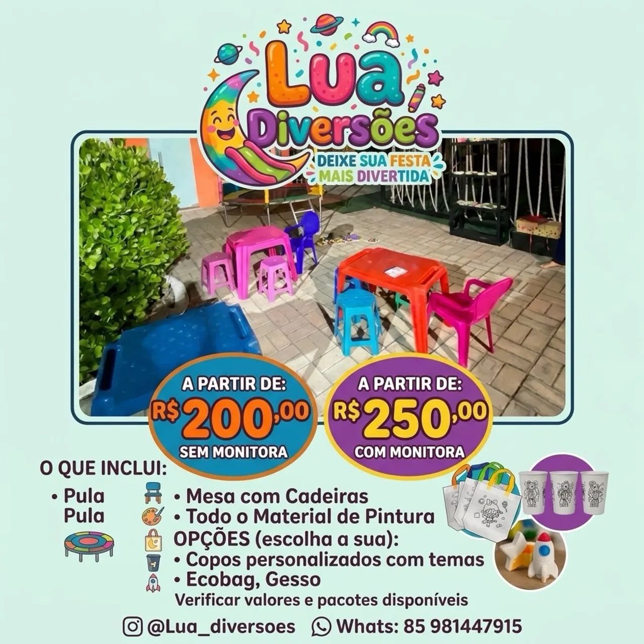 Aluguel de pula pula e oficina de gesso