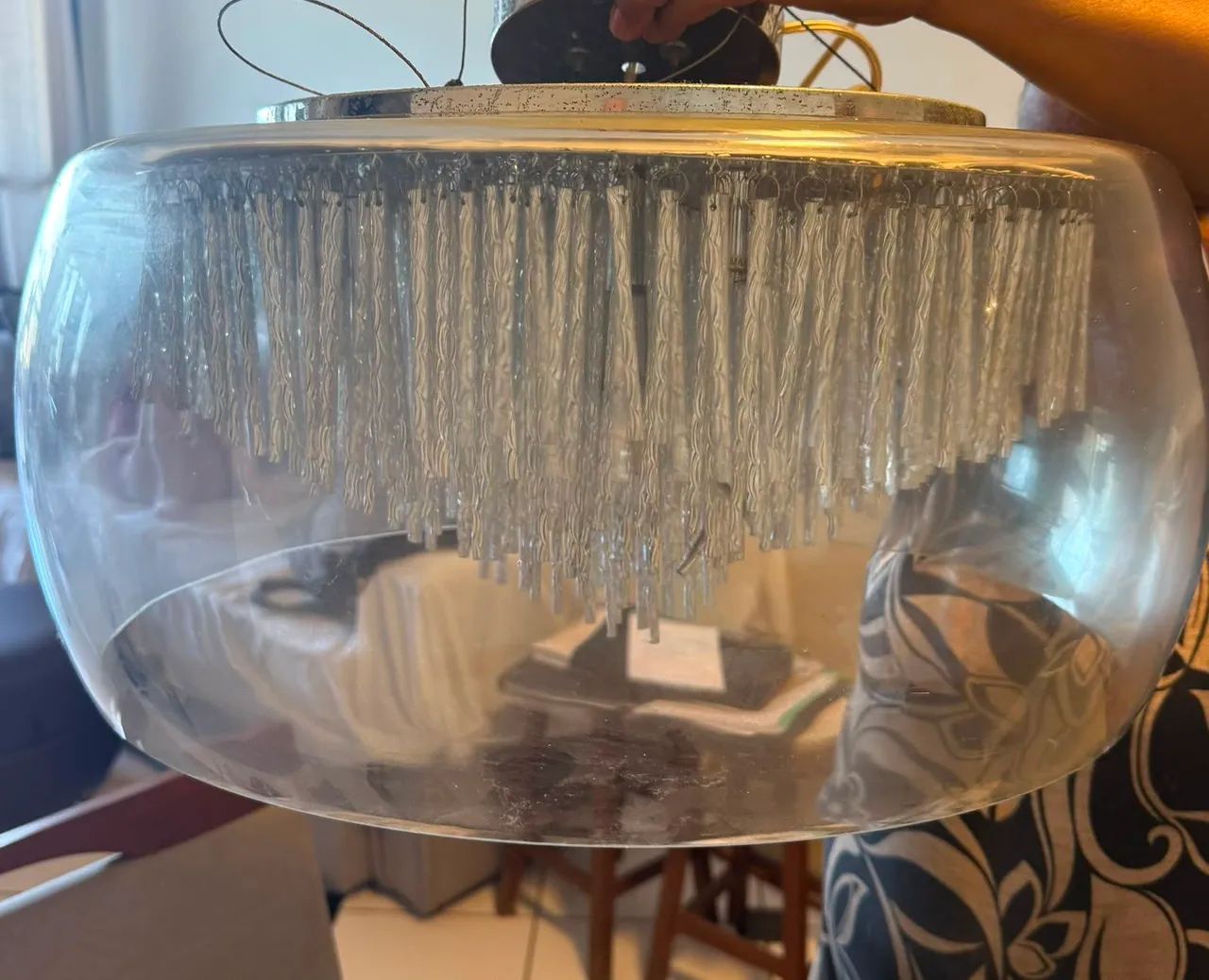 Lustre Pendente Moderno com Cúpula Transparente e Cascata Prata - Foto 2