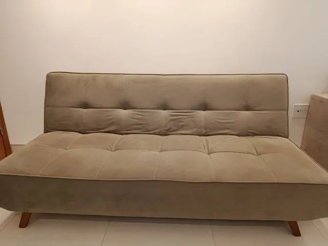 Sofá-cama 3 lugares suede bege - vira cama de casal (1,85 × 1,20)