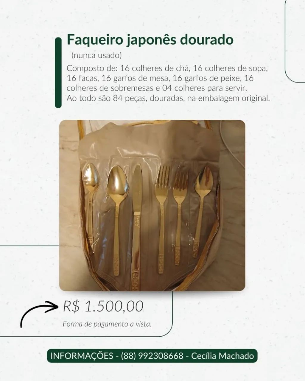 Faqueiro japones dourado antigo 
