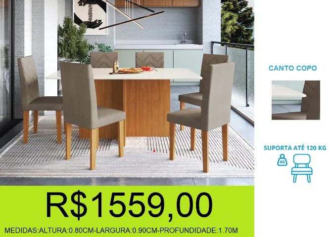 mesa - 6 cadeiras - estofadas - compre hoje e receba em até 72 horas 