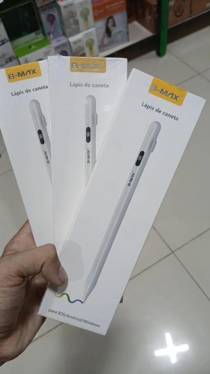 caneta stylus é um modelo universal compatível com dispositivos Android, iOS e Windows.