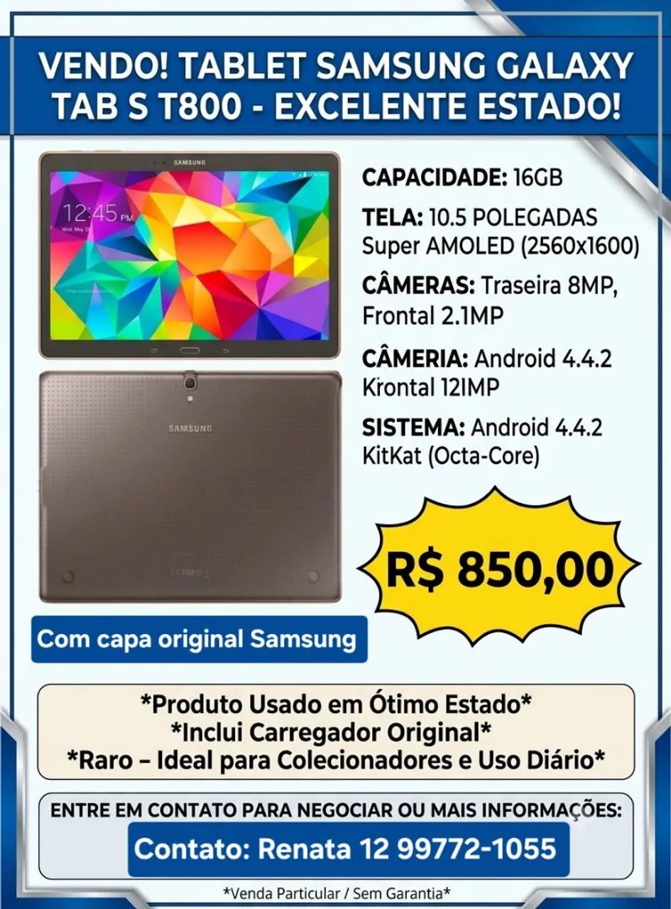 Vendo Tablet Samsung S T800 10"