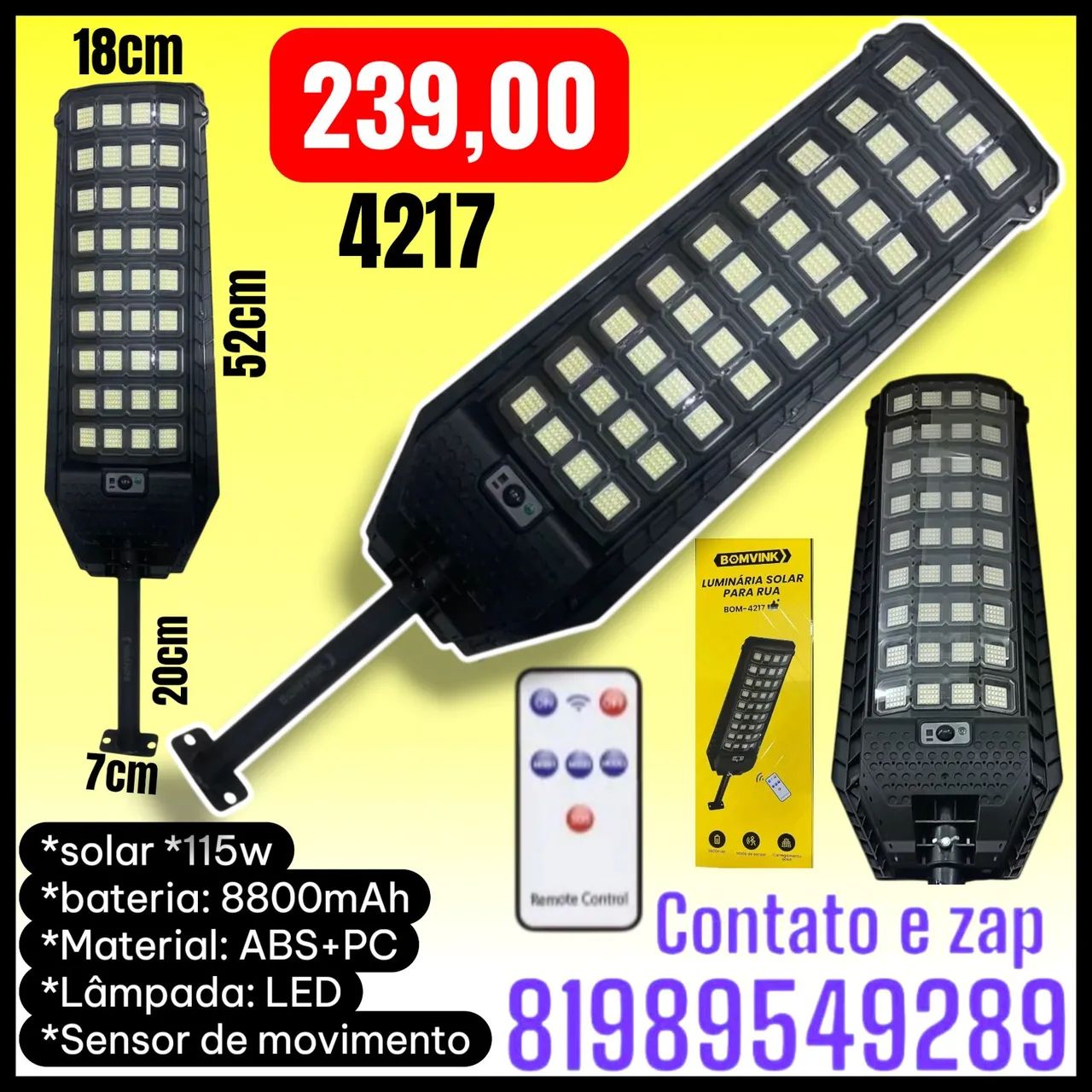 Luminária Solar Ambiente Externo Tipo Poste De Rua Led