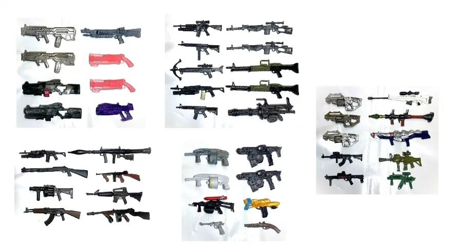 Gi Joe Classified Marvel Legends Fortnite McFarlane Toys Mezco Valaverse Armas Diversas 