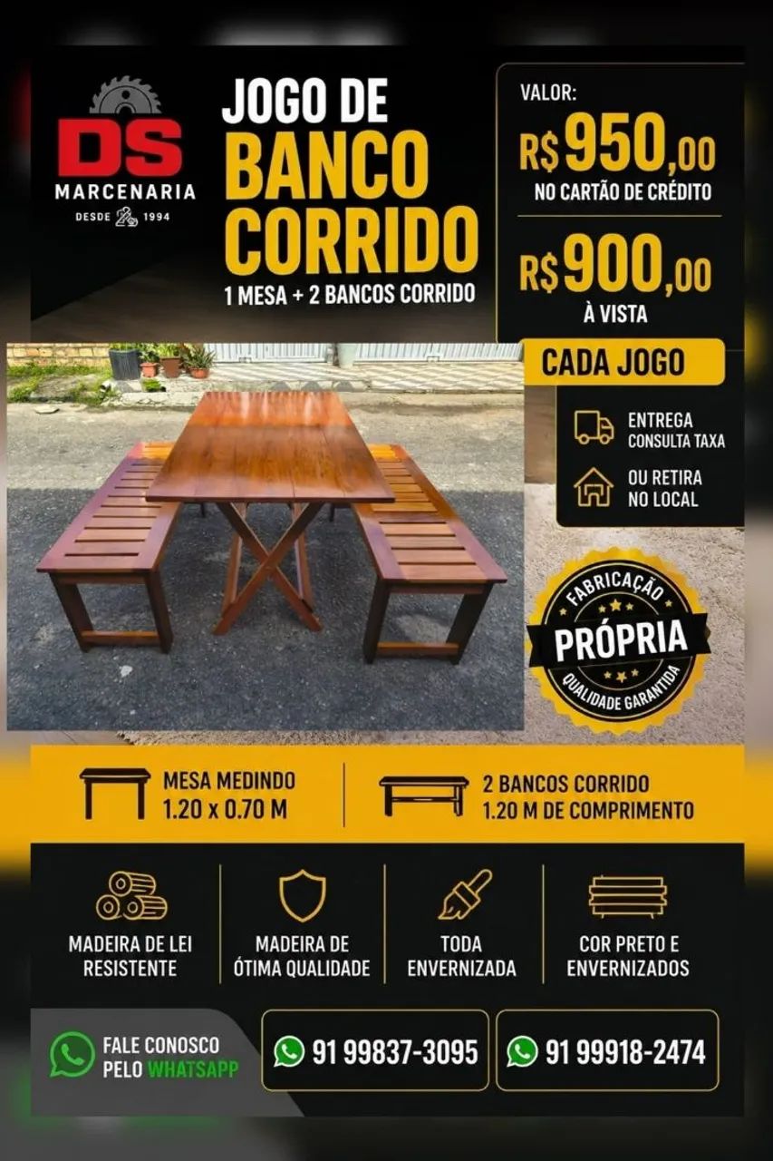 Kit de Mesa Dobrável com Banco Corrido 