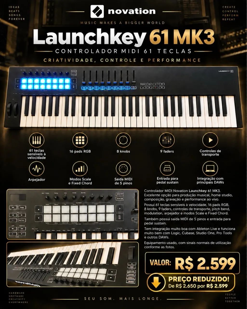 Controlador MIDI **Novation Launchkey 61 MK3** 