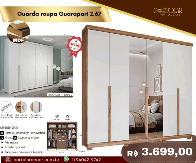 Guarda Roupa Guarapari 2,67, a pronta entrega 