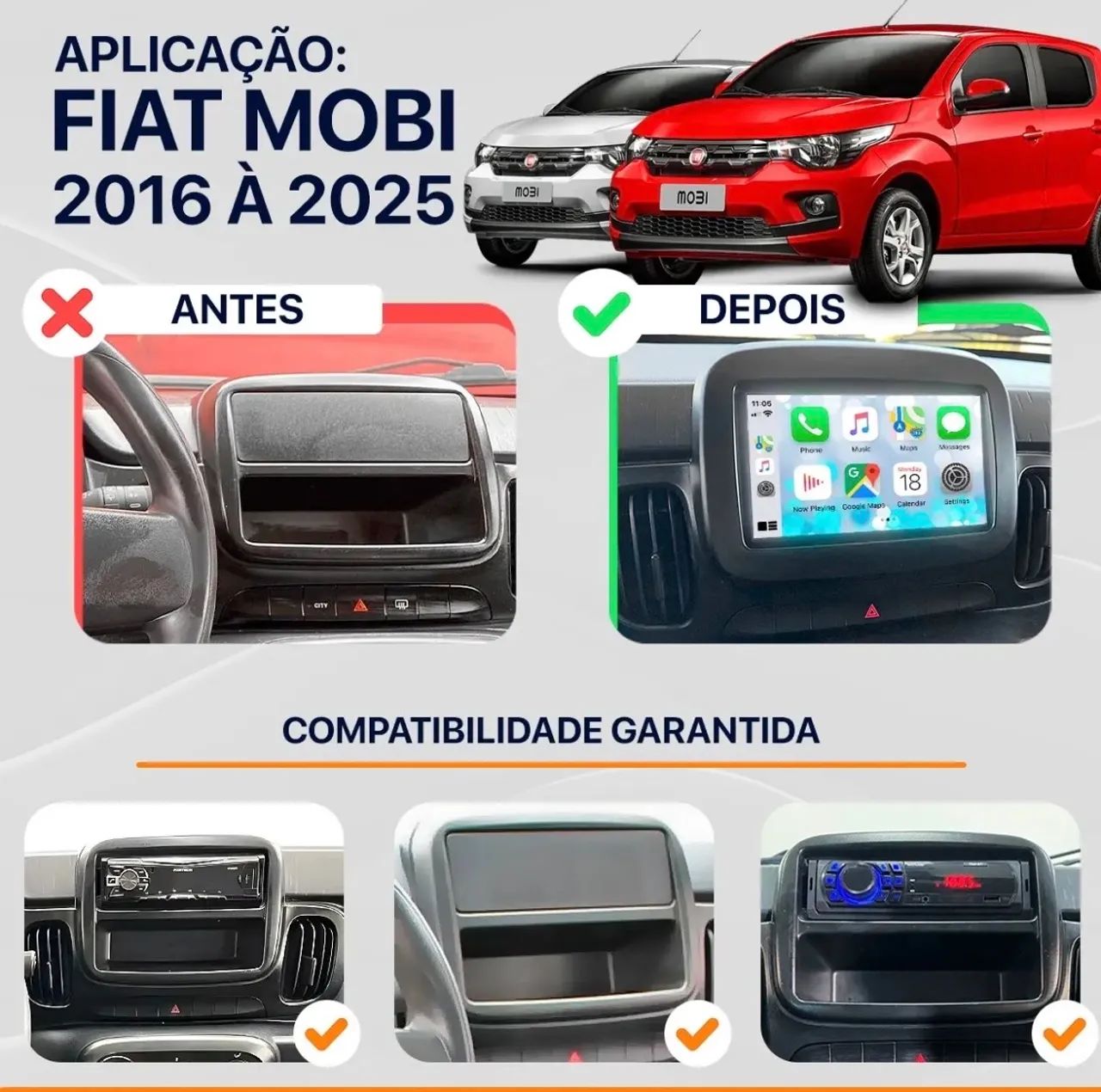 Moldura 2 Din 7 Polegadas Fiat Mobi Preta - Foto 2