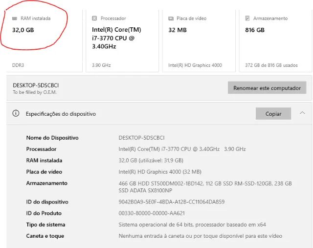 Hyperx Fury DDR-3 4x8= 32 Gigas 1600 MHz Informações Na Foto e Na