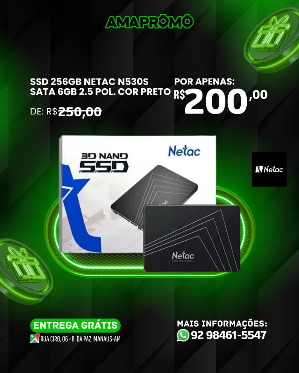  SSD SATA NETAC N530S - 256GB | ORIGINAL 