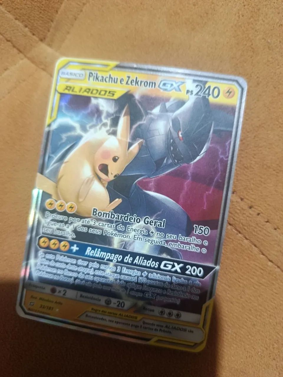Pikachu e zekrom gx aliados pokémon tcg perfeito estado