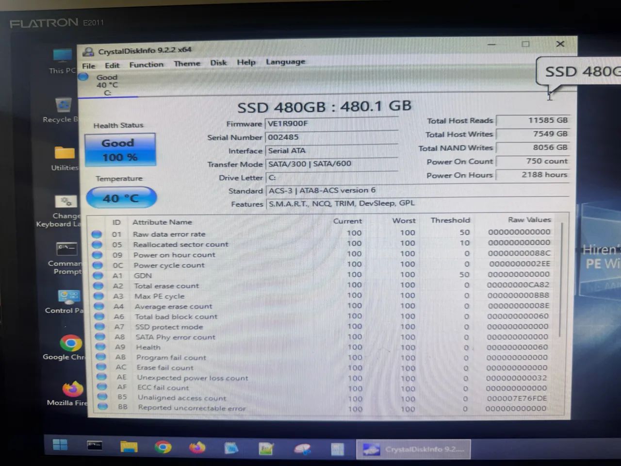 SSD 480 kingston 100%