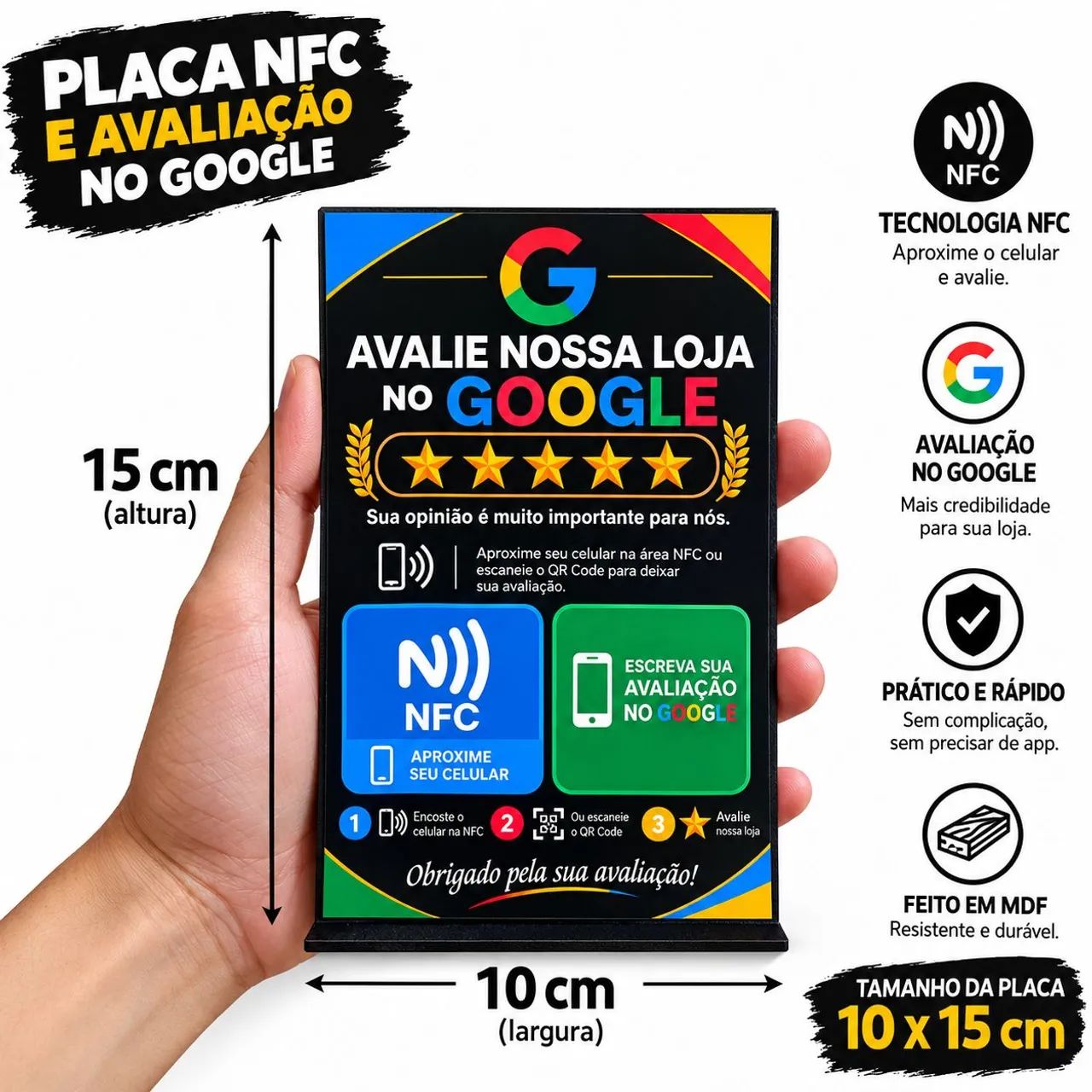 Placa de avaliação do Google QR code NFC 