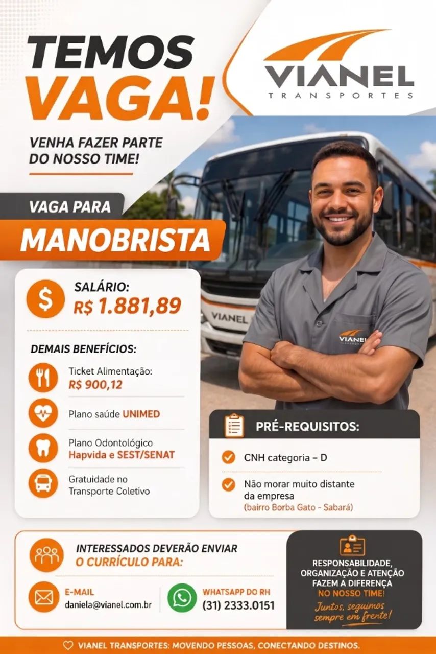 Estamos contratando Manobrista de Ônibus