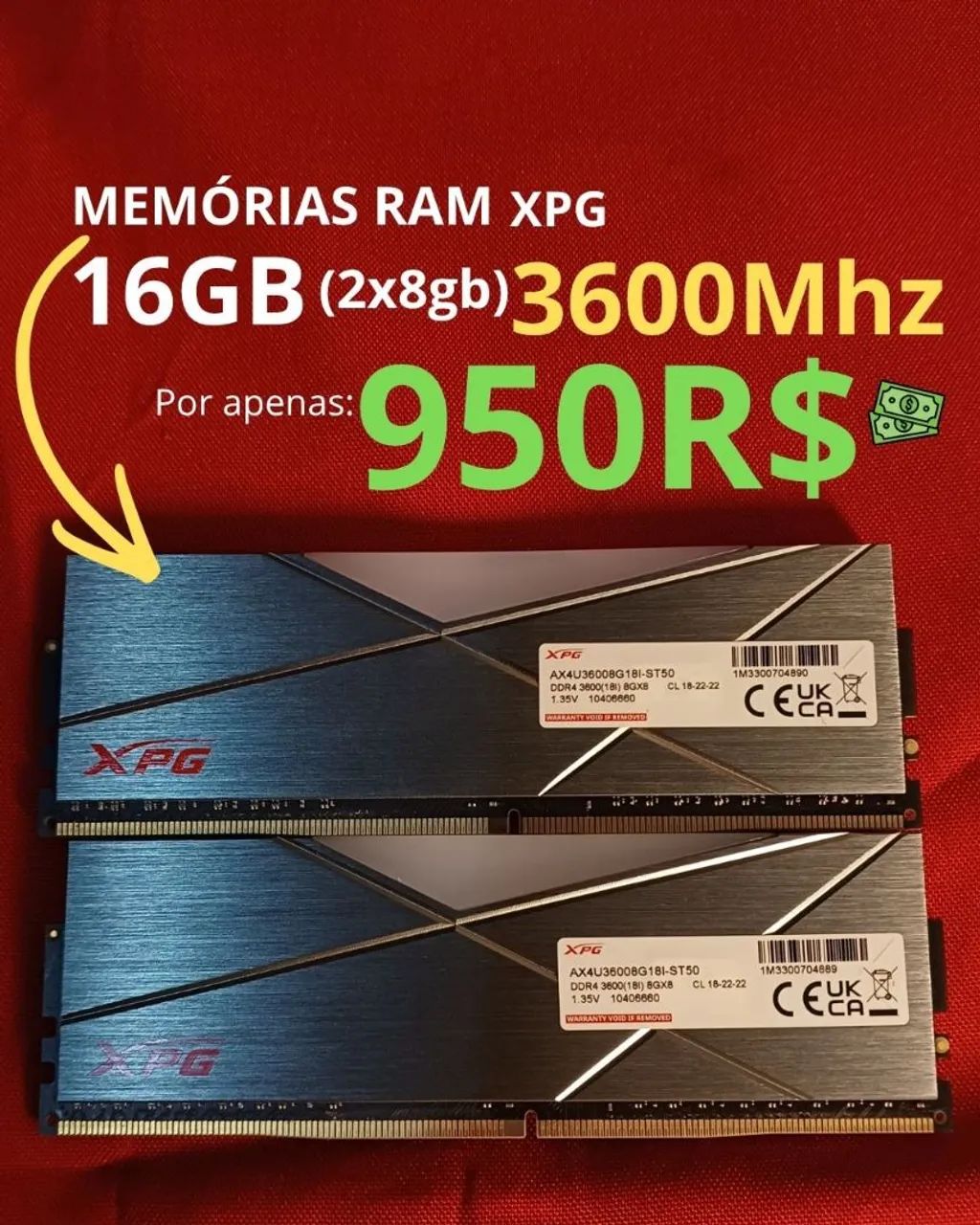 Memórias ram XPG DDR4 3600mhz, 16GB(2x8GB), RGB, AX4U36008G18I