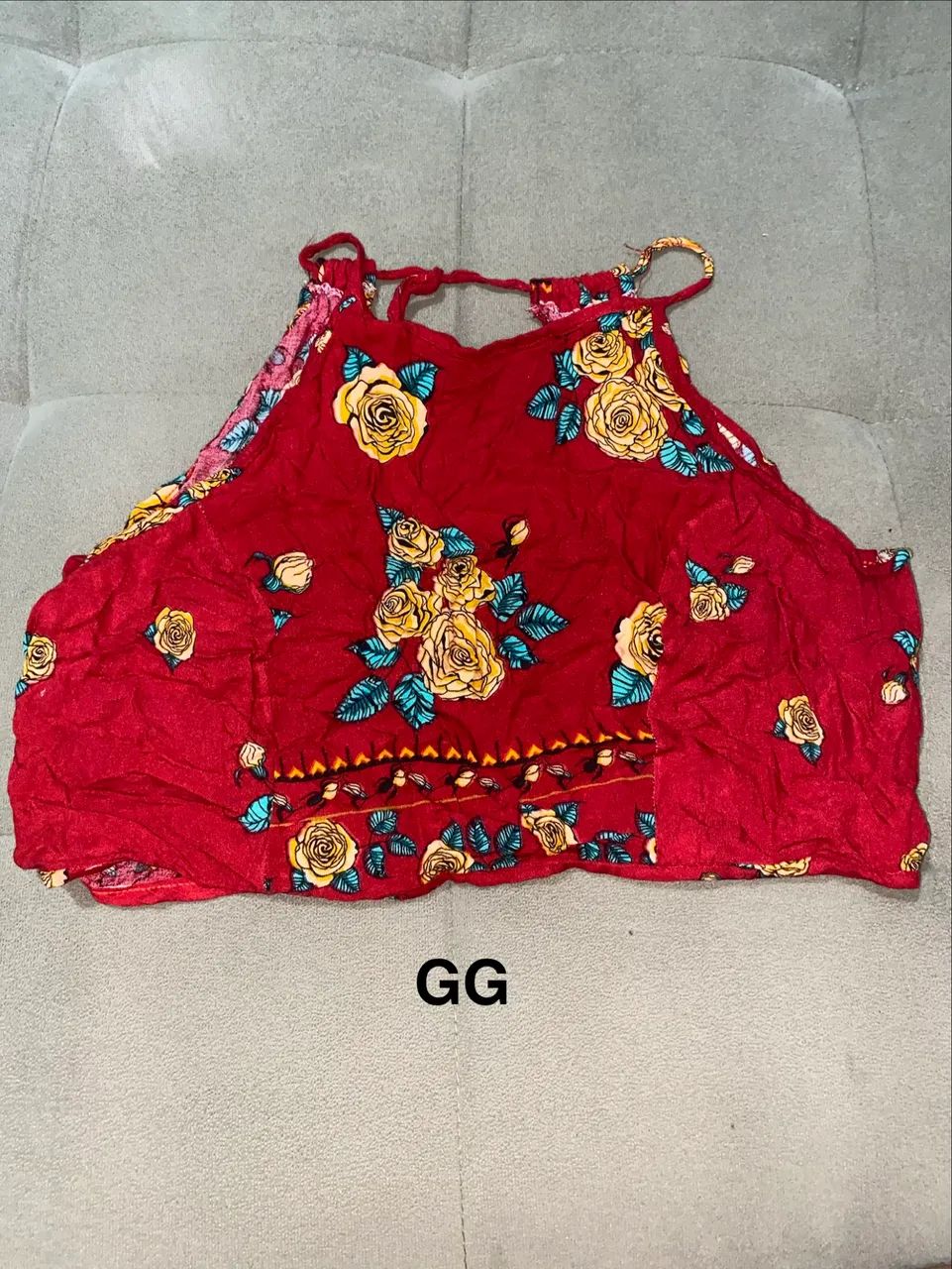 Cropped vermelho floral
