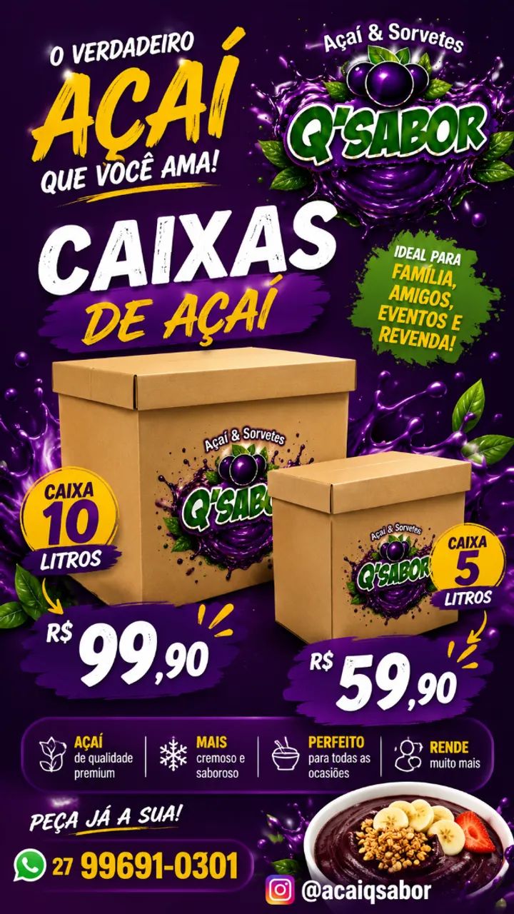 Açaí Caixa de 10 litros e 5 Litros 