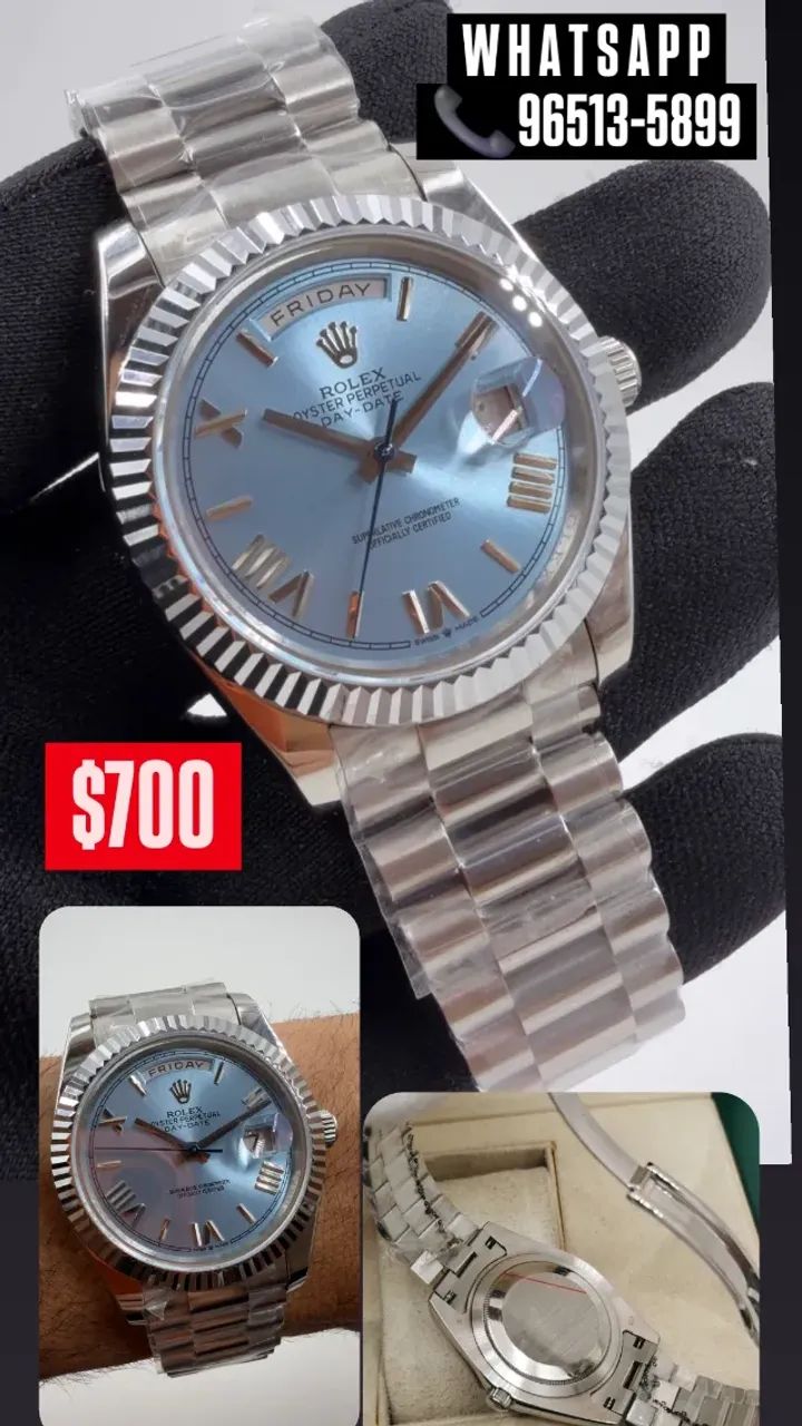 Relógio Rolex Day Date Mostrador Azul Turquesa Automático 