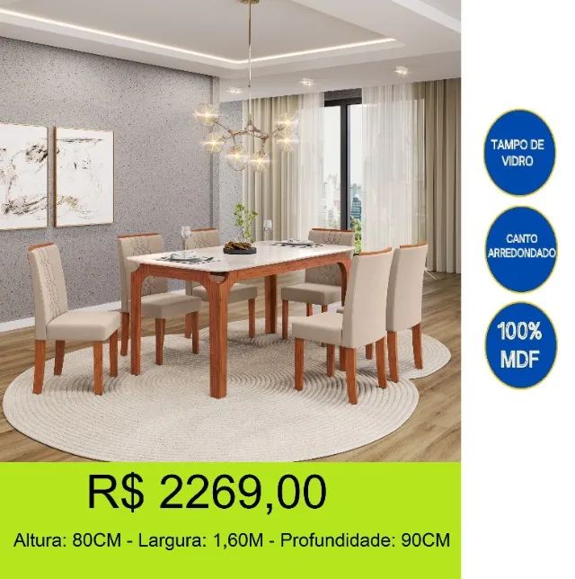 Mesa de jantar com 6 cadeiras 