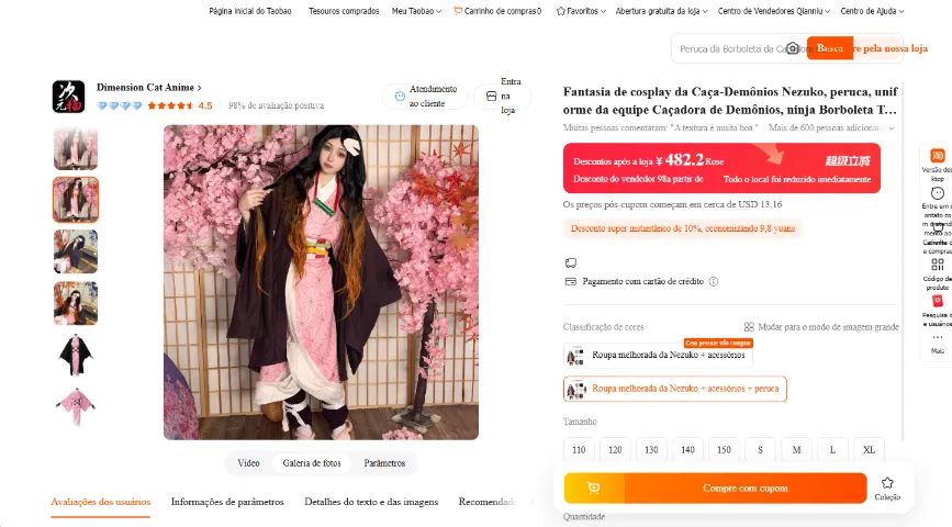 Fantasia Nezuko Cosplay com peruca completa P - Foto 5