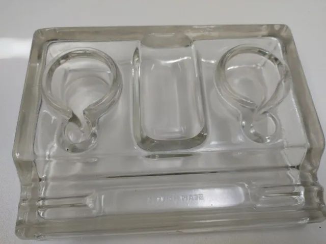 Antigo tinteiro ingles mesa porta lápis caneta vidro grosso