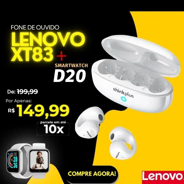 Kit Fone Bluetooth Lenovo XT83 + Smartwatch D20 | Garantia | Pronta Entrega
