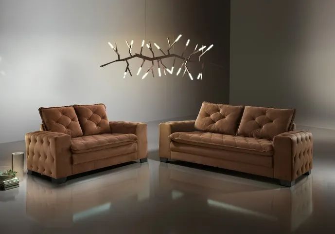 Conjunto Sofá 3x2 Lugares Botonado Tecido! Produto Novo Direto da Fábrica! - Foto 4