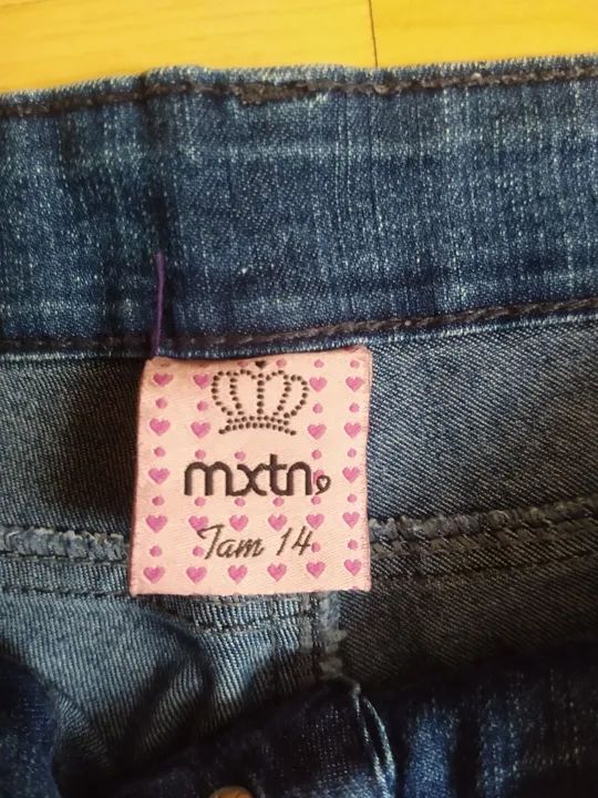 Calça Jeans Infantil Lisa Azul Escuro Skinny Cintura Baixa MXTN Tam 14 - Foto 3