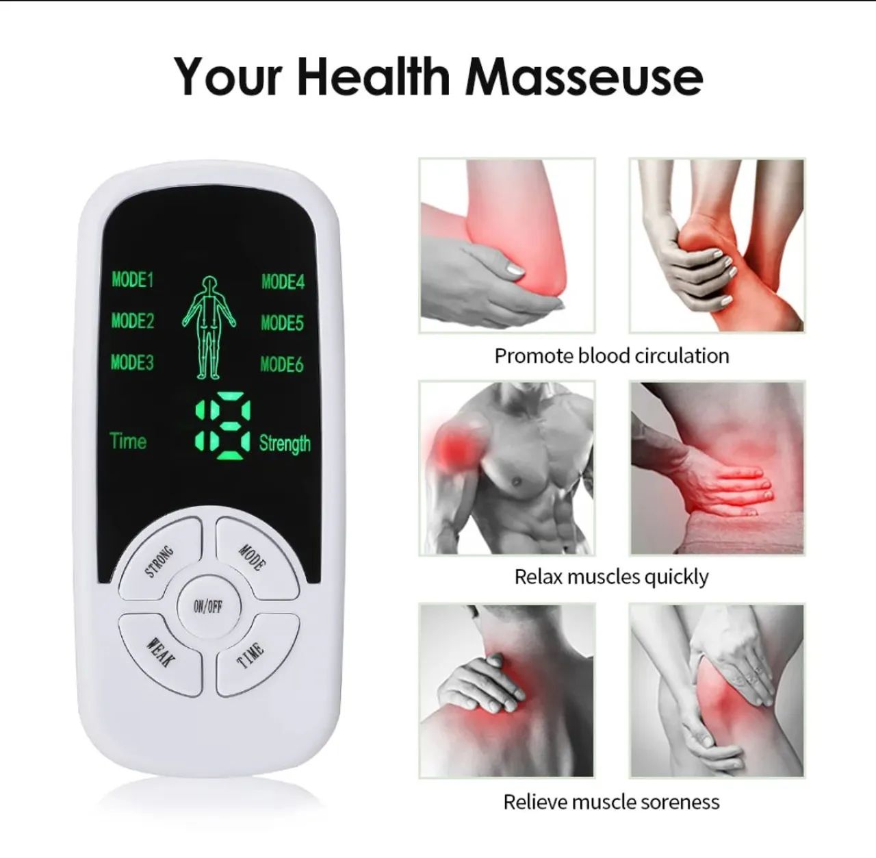 Tens Massageador Elétrico Portátil p/ Dores Musculares Terapia Acupuntura Top - Foto 3