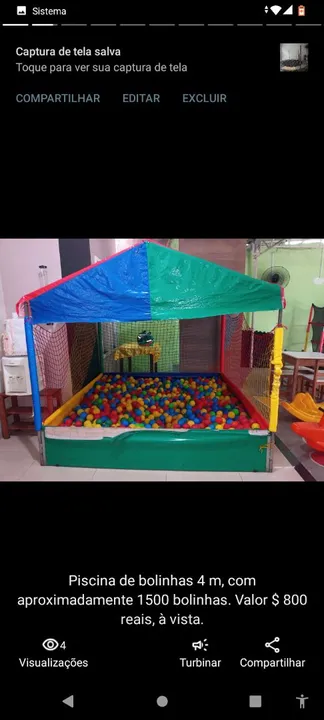 Piscina de bolinhas de 4 metros. É diversão garantida para a criançada!