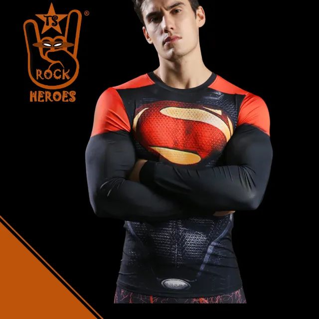 Camisa de Compressão Superman Red Manga Longa Rashguard Elastano - Foto 4