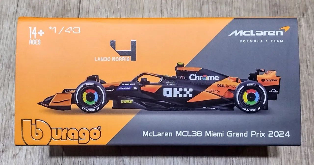 Bburago 1 : 43 2024 McLaren MCL38 Monaco Miami GP F1 Fórmula Carro De