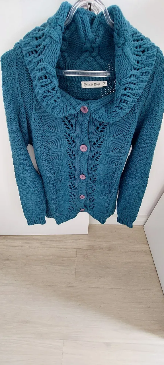 Cardigan de Tricô Azul Turquesa