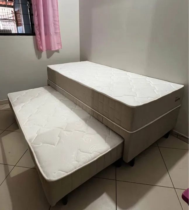 Cama box solteiro com auxiliar molas ensacadas em cima e embaixo 