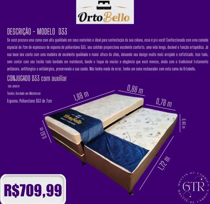 Cama Box Conjugada Orto Bello D33 com Auxiliar
