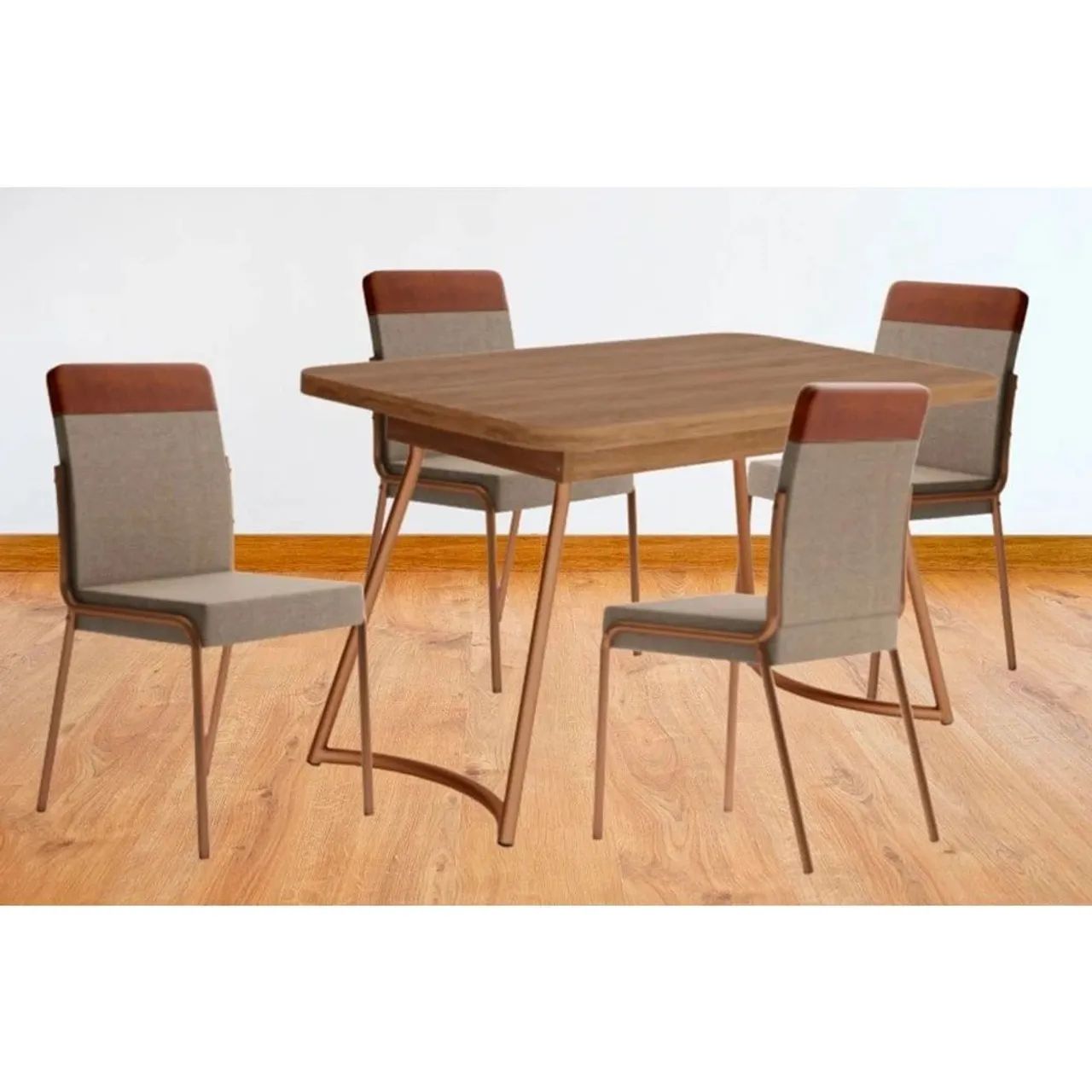 Mesa Com 4 Cadeiras Carraro Évora Retangular 130x80 Cadeira Duo Rosê Cobre<br>