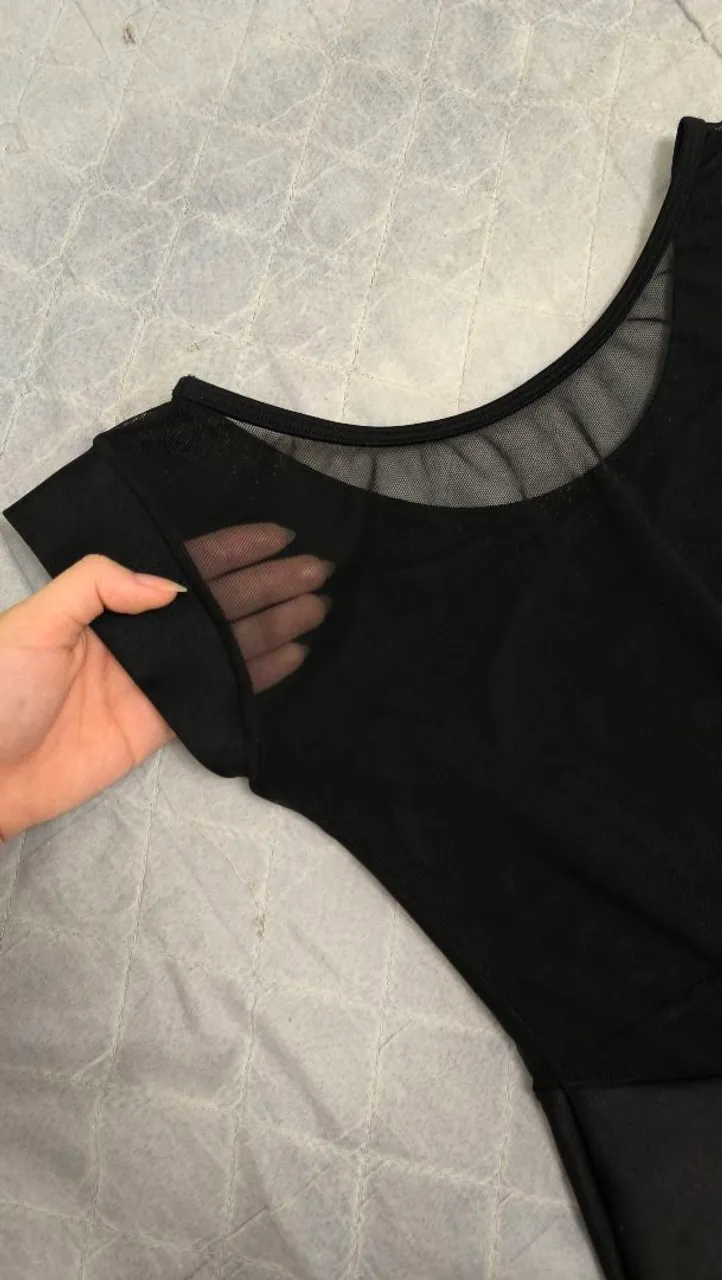 Collant Preto com Detalhe em Tela da Ma Ballet Shop