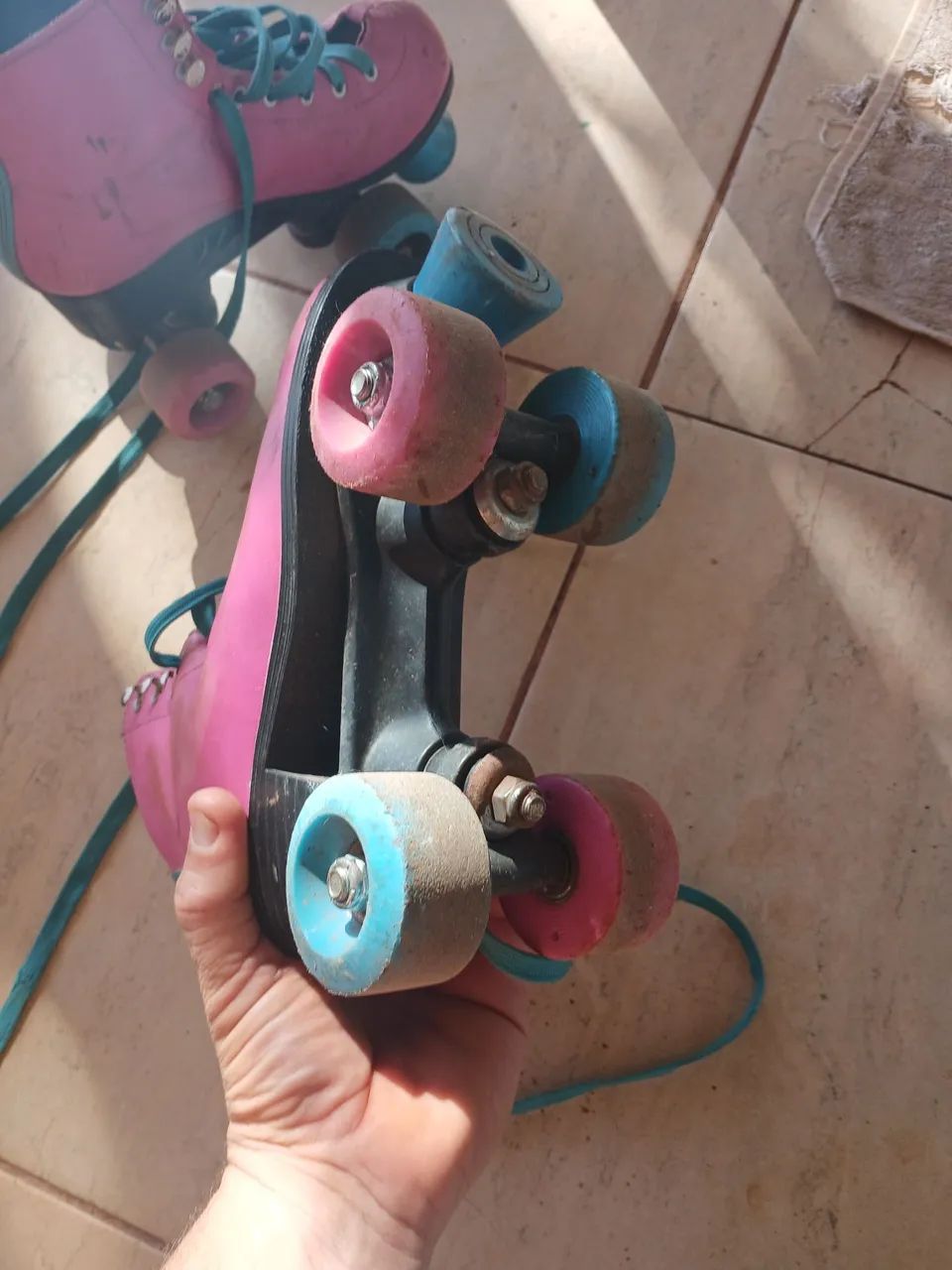 Patins Roller Rosa e Azul
