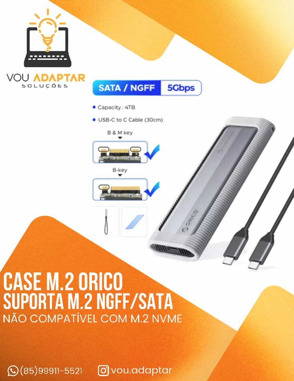 Case para Sssd M.2 Padrão Sata/Ngff 5Gbps