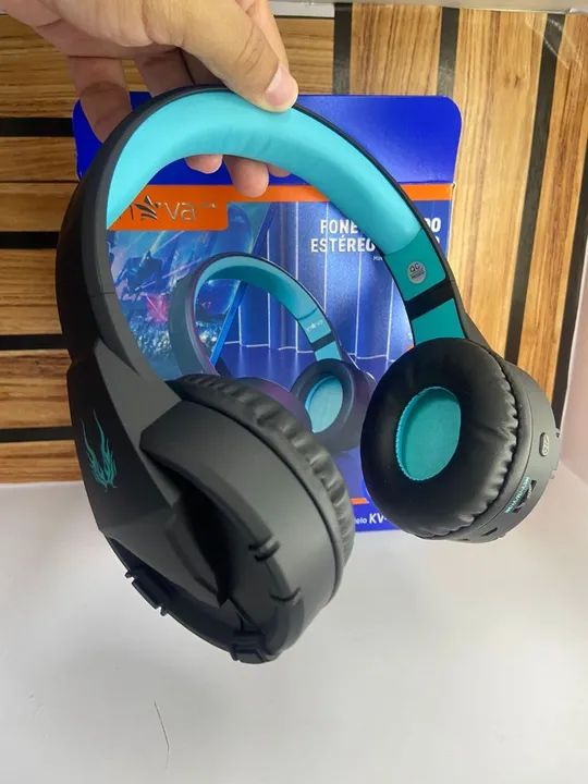 FONE DE OUVIDO ESTÉREO HEADPHONE VERDE BLUE SEM FIO - KV 6709 INOVA