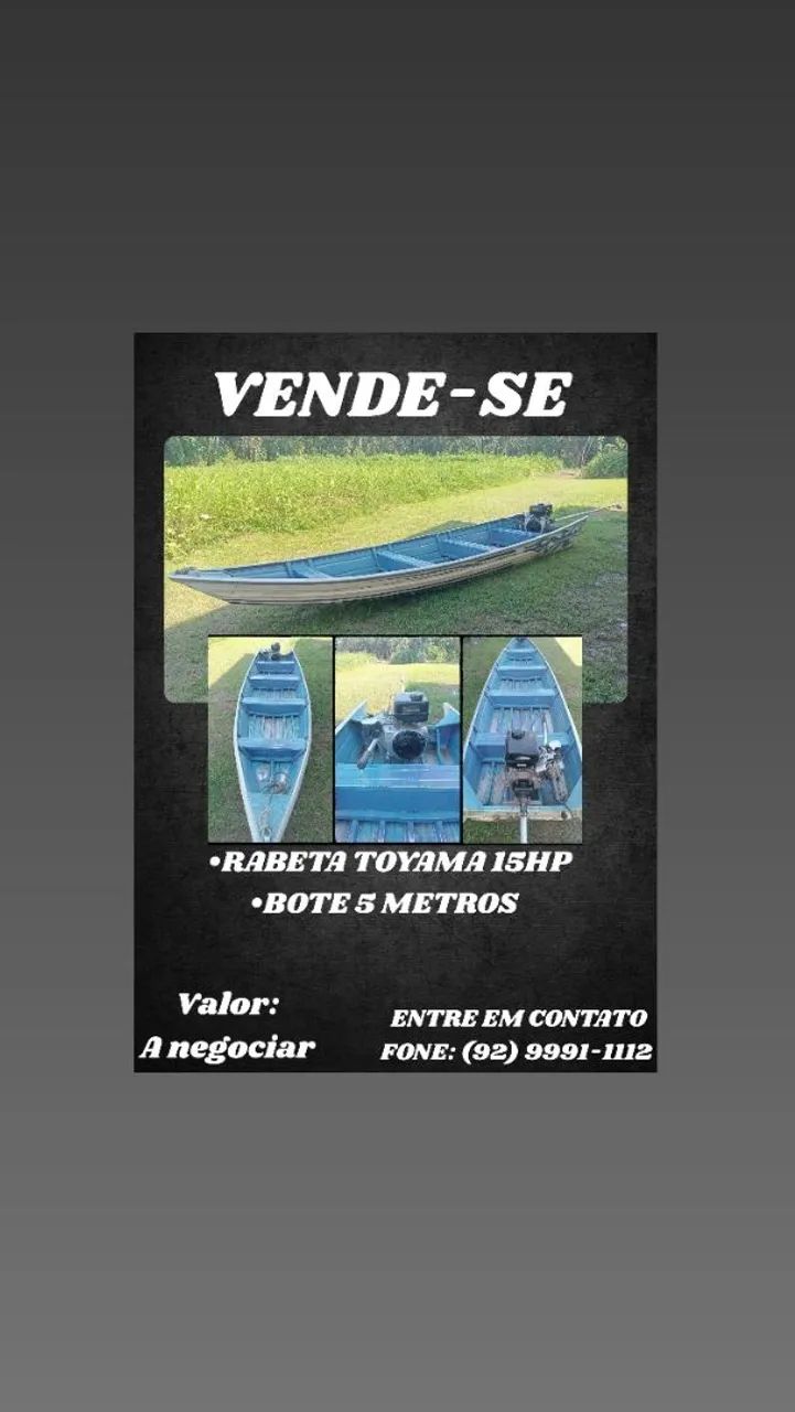  Completo Rabeta Toyama 15HP, e Bote 5 metros