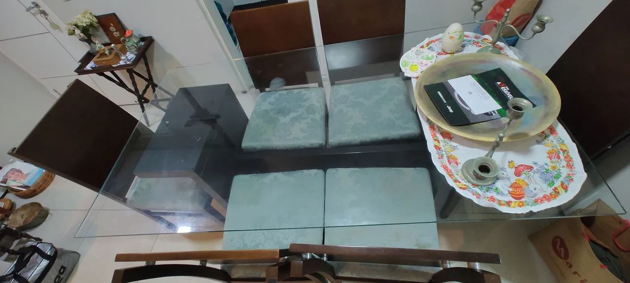 Mesa Jantar  Madeira e Vidro + 6 cadeiras - Foto 5