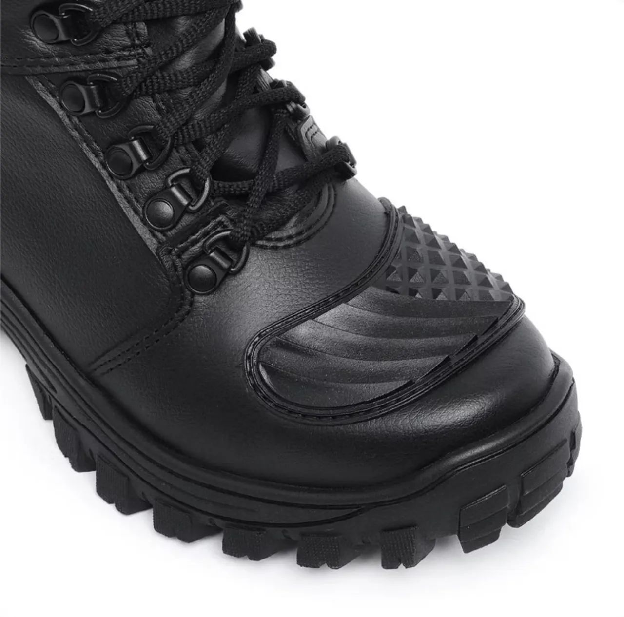 Bota Masculina coturno militar Preta - Couro - Cano Alto - Impermeável - Foto 3