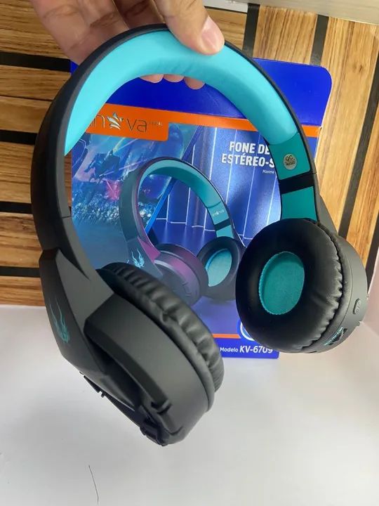 FONE DE OUVIDO ESTÉREO HEADPHONE VERDE BLUE SEM FIO - KV 6709 INOVA - Foto 4
